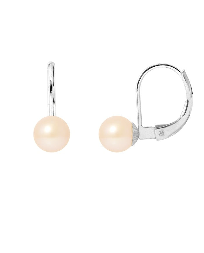 PERLINEA Boucles d'Oreilles Perles de Culture Rondes 6-7 mm Roses - Argent 925 Millièmes