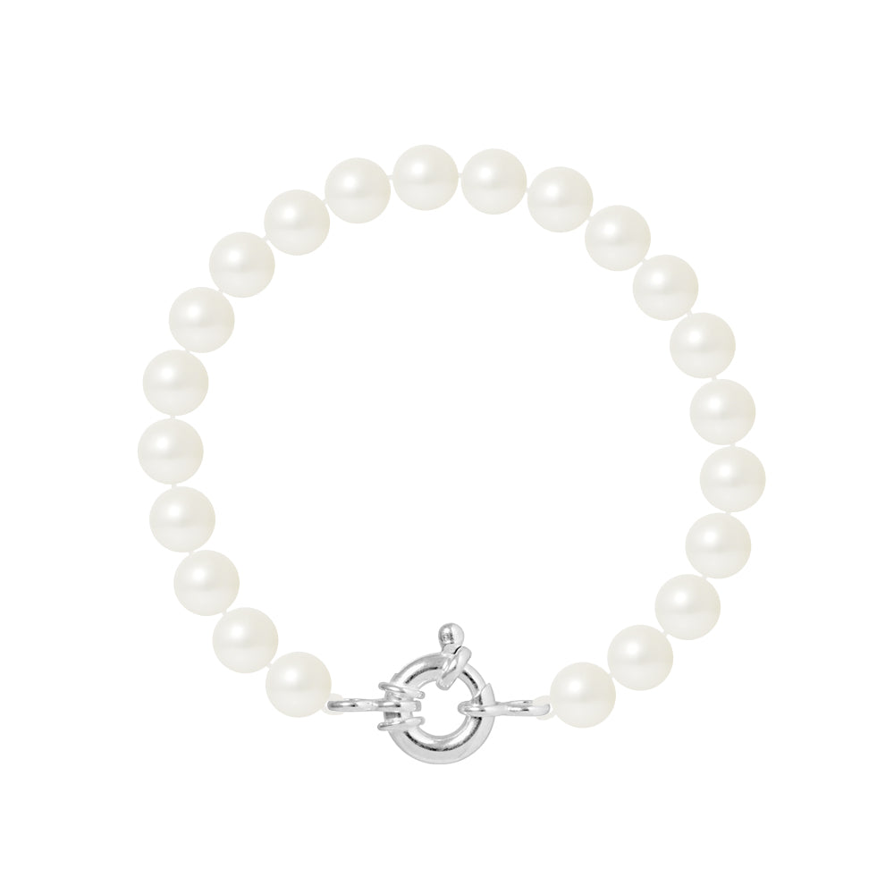 PERLINEA Bracelet Perles de Culture Rondes 7-8 mm Blanches Naturelles