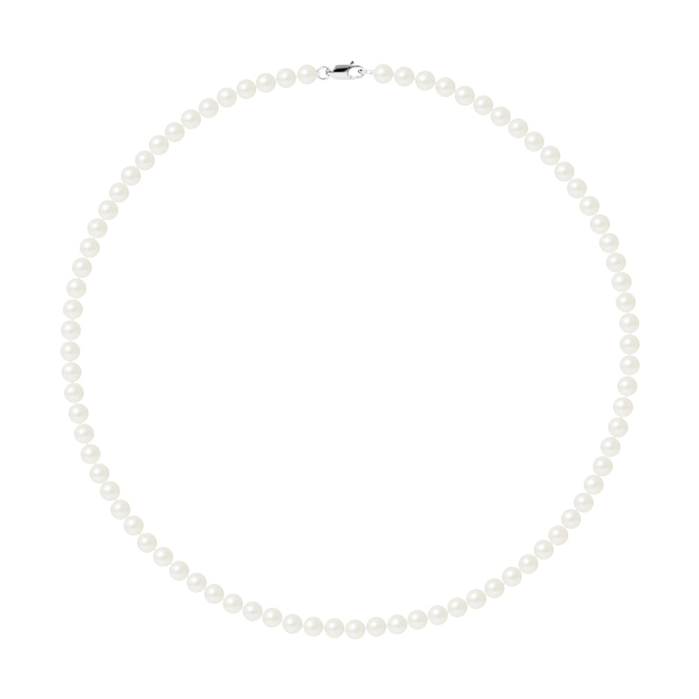 PERLINEA Collier Perles de Culture Ronde 5-6 mm Blanches - Argent 925 Millièmes