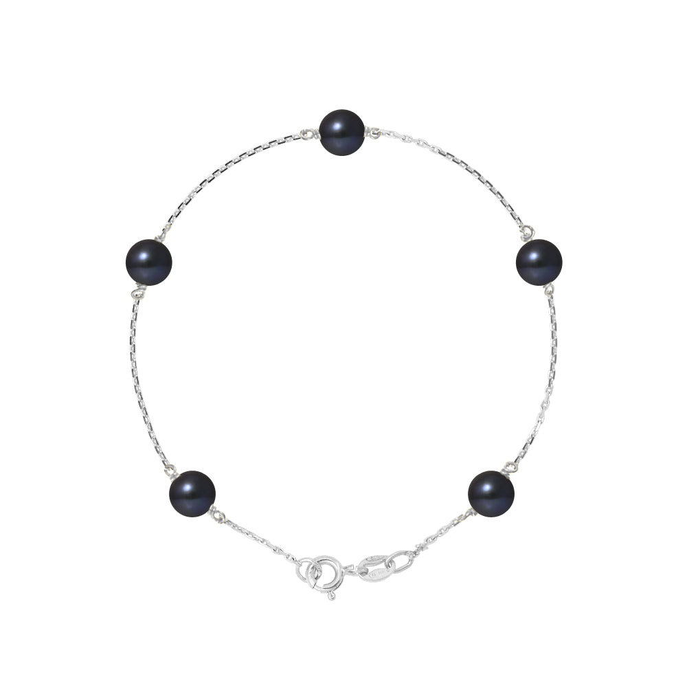 PERLINEA Bracelet Perles de Culture Ronde 6-7  mm Black Tahiti - Argent 925 Millièmes
