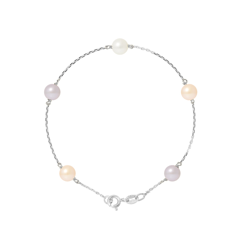 PERLINEA Bracelet Perles de Culture Ronde 6-7 mm Multicolores - Argent 925 Millièmes