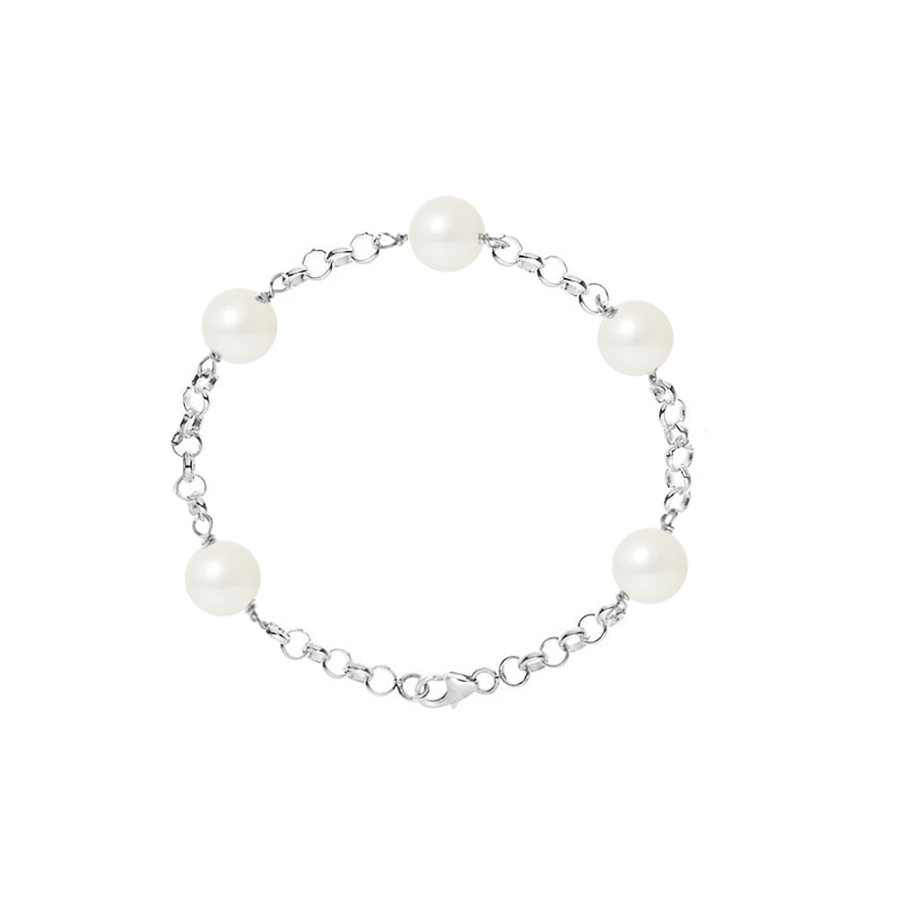 PERLINEA Bracelet Perles de Culture Diamètre 9-10 mm Blanches - Argent 925 Millièmes