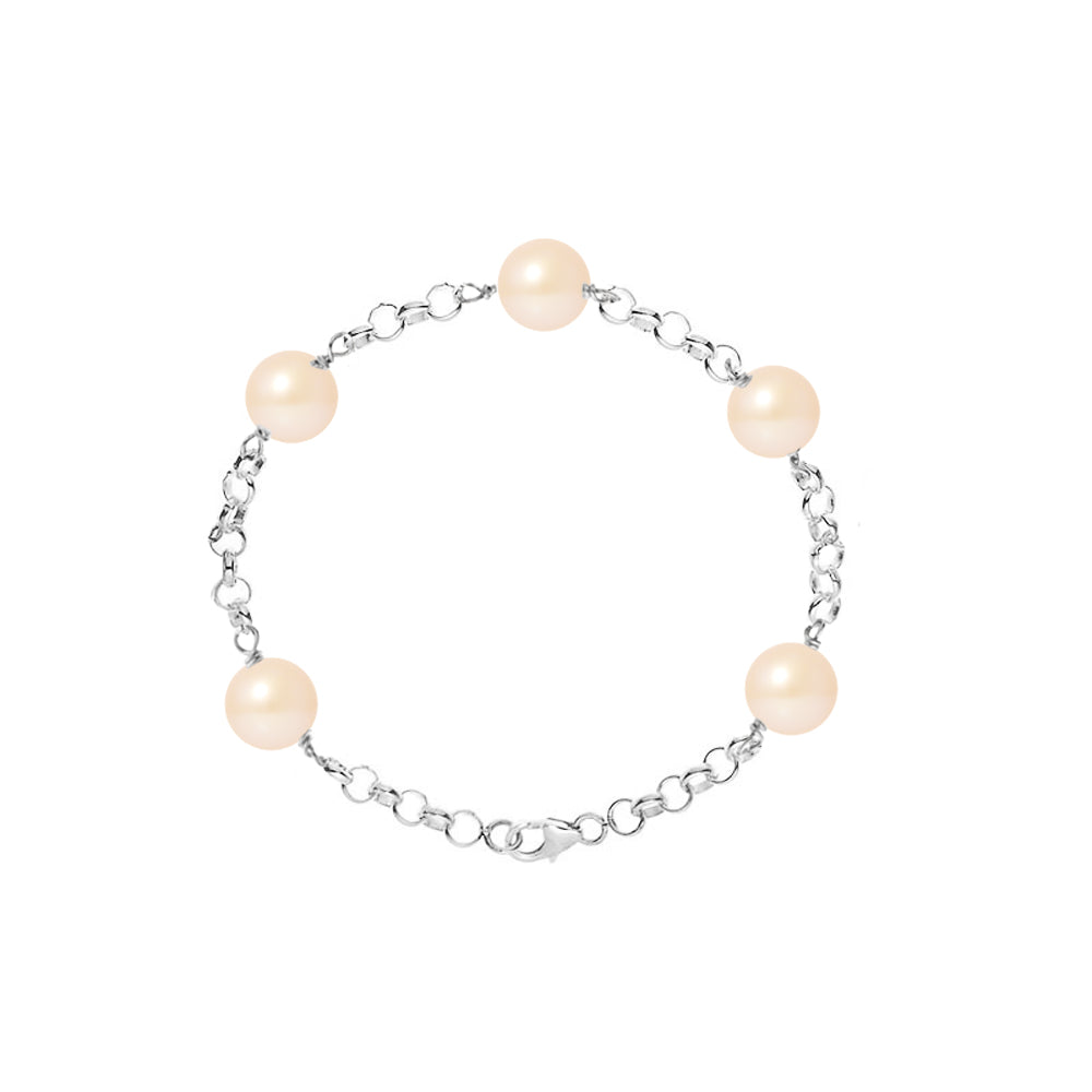 PERLINEA Bracelet Perles de Culture Diamètre 9-10 mm Roses - Argent 925 Millièmes