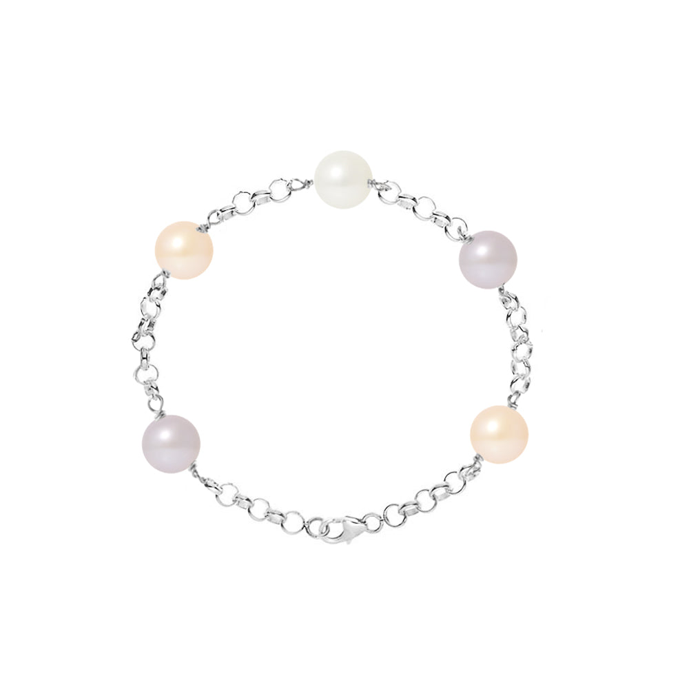PERLINEA Bracelet Perles de Culture Diamètre 9-10 mm Multicolores - Argent 925 Millièmes