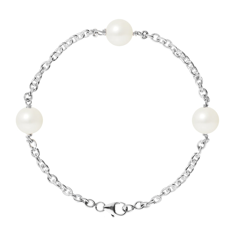 PERLINEA Bracelet Perles de Culture Diamètre 9-10 mm Blanches - Argent 925 Millièmes