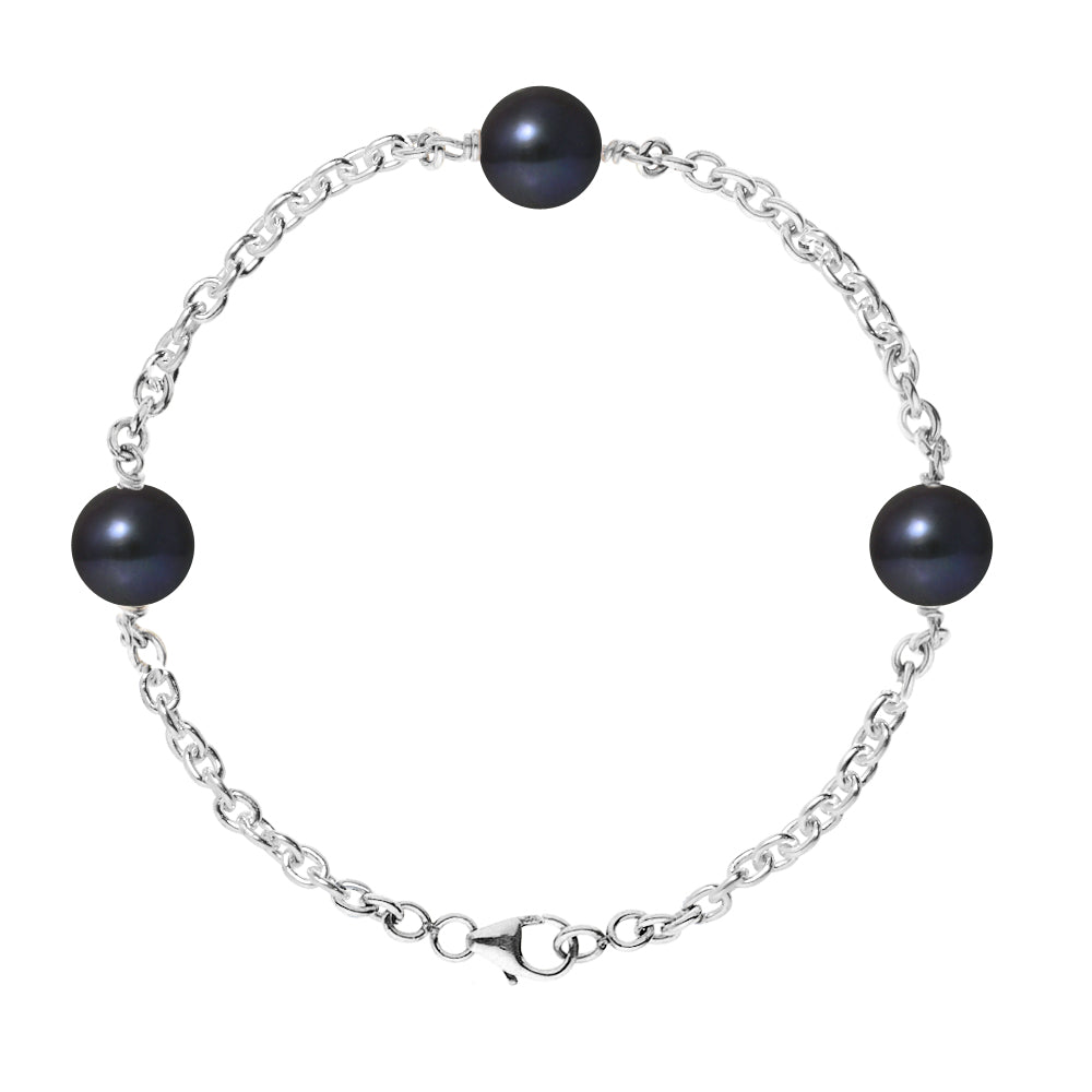 PERLINEA Bracelet Perles de Culture Diamètre 9-10 mm Black Tahiti - Argent 925 Millièmes