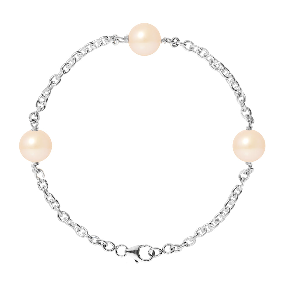 PERLINEA Bracelet Perles de Culture d'Eau Douce Roses 9-10 mm - Argent 925 Millièmes