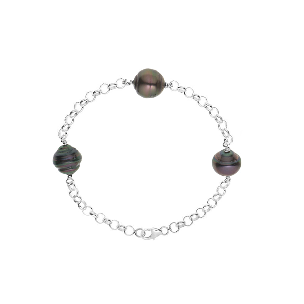 PERLINEA Bracelet Perles de Culture de Tahiti Diamètre 9-10 mm - Argent 925 Millièmes