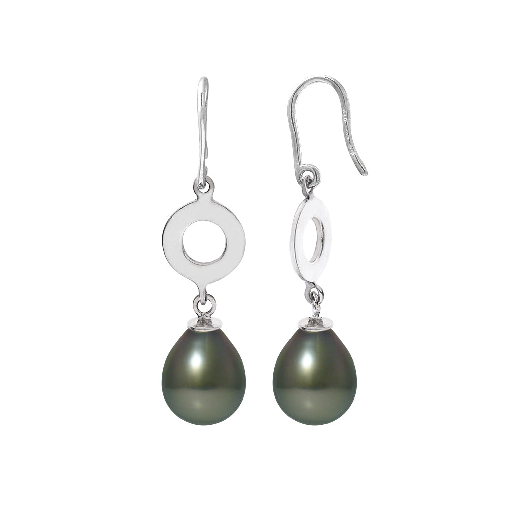 PERLINEA Boucles d'Oreilles Perles de Culture de Tahiti Diamètre 8-9 mm - Argent 925 Millièmes