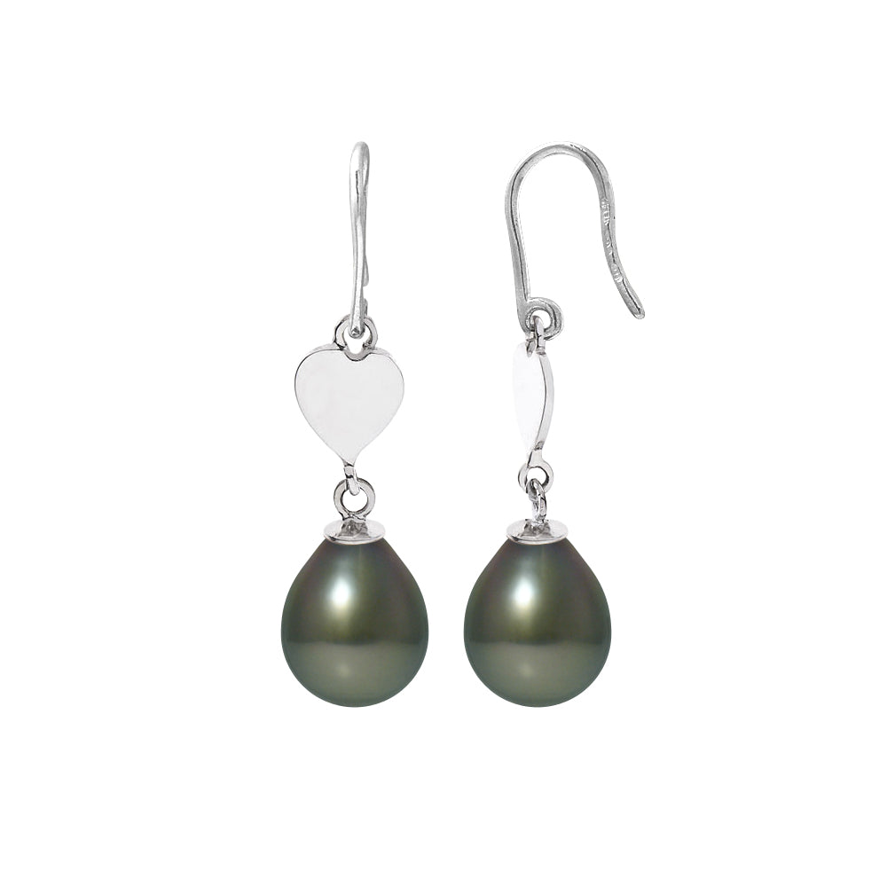 PERLINEA Boucles d'Oreilles Perles de Culture de Tahiti Diamètre 8-9 mm - Argent 925 Millièmes