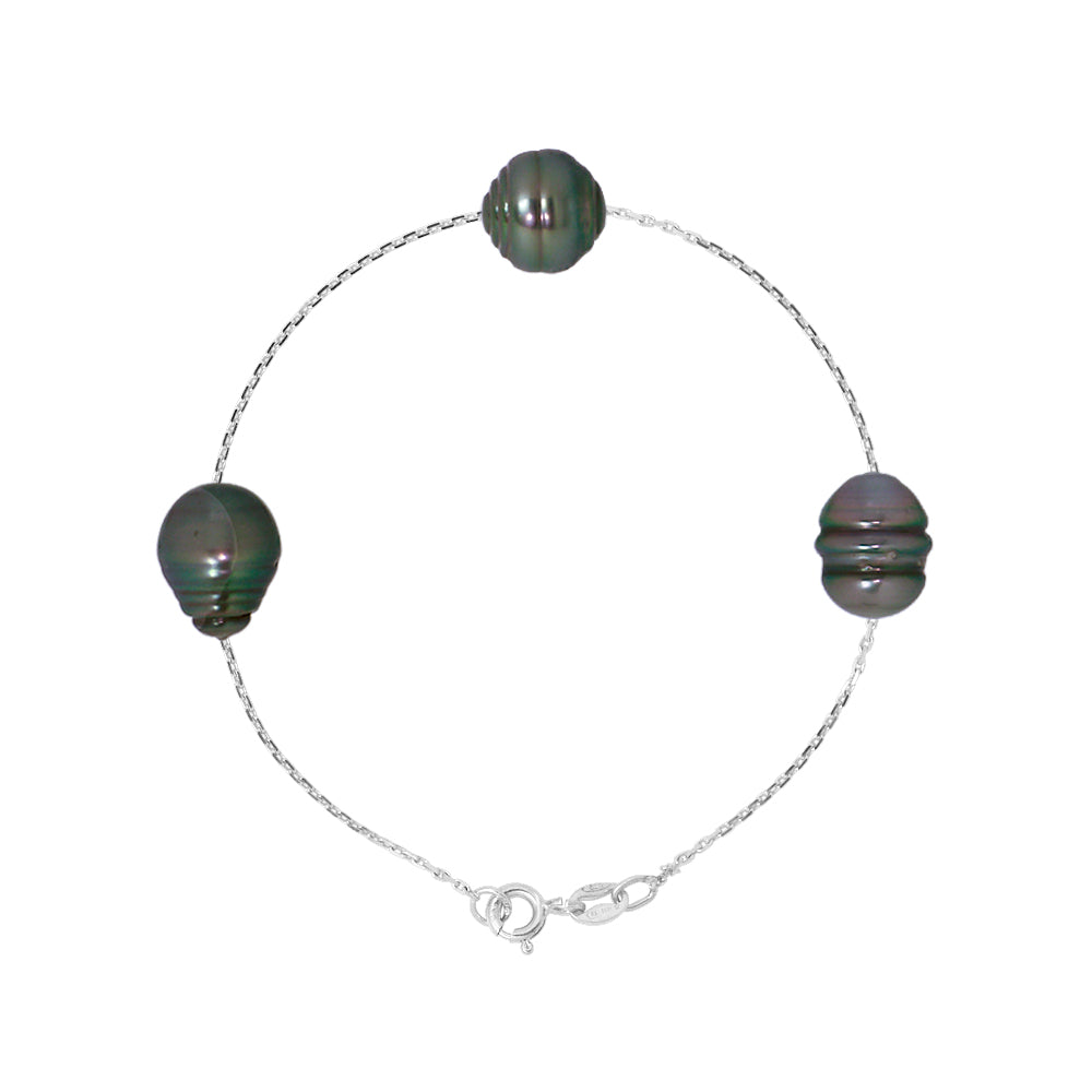 PERLINEA Bracelet Perles de Culture de Tahiti Diamètre 9-10 mm - Argent 925 Millièmes