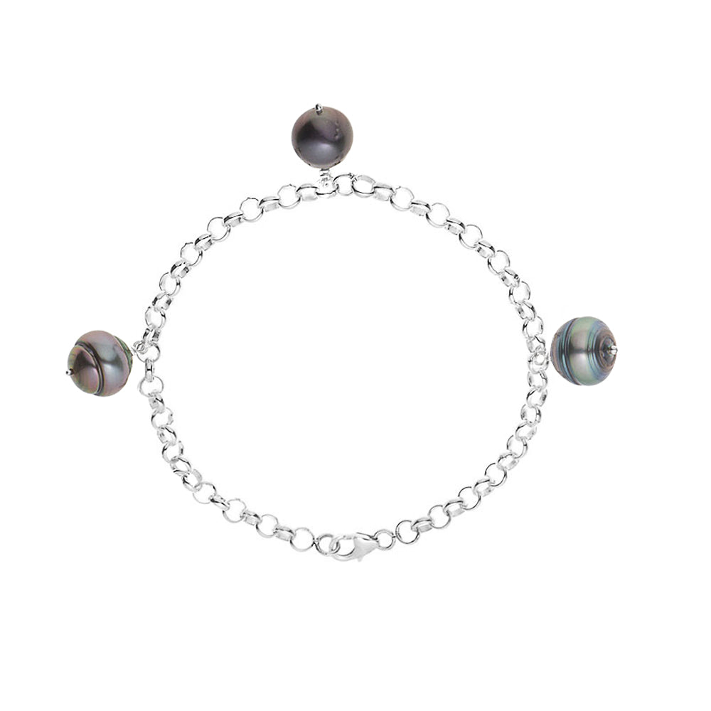 PERLINEA Bracelet Perles de Culture de Tahiti Diamètre 9-10 mm - Argent 925 Millièmes