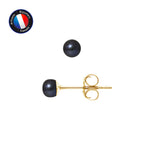 PERLINEA Boucles d'Oreilles Perles de Culture d'Eau Douce Bouton 4-5 mm Black Tahiti - Or Jaune