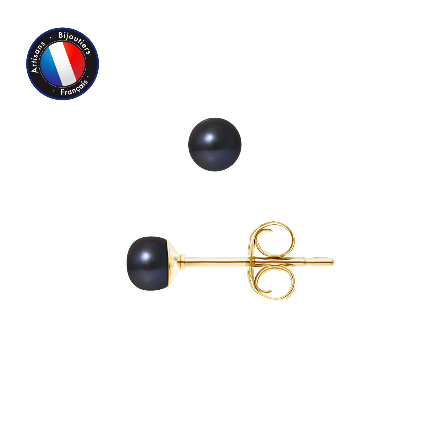 PERLINEA Boucles d'Oreilles Perles de Culture d'Eau Douce Bouton 4-5 mm Black Tahiti - Or Jaune