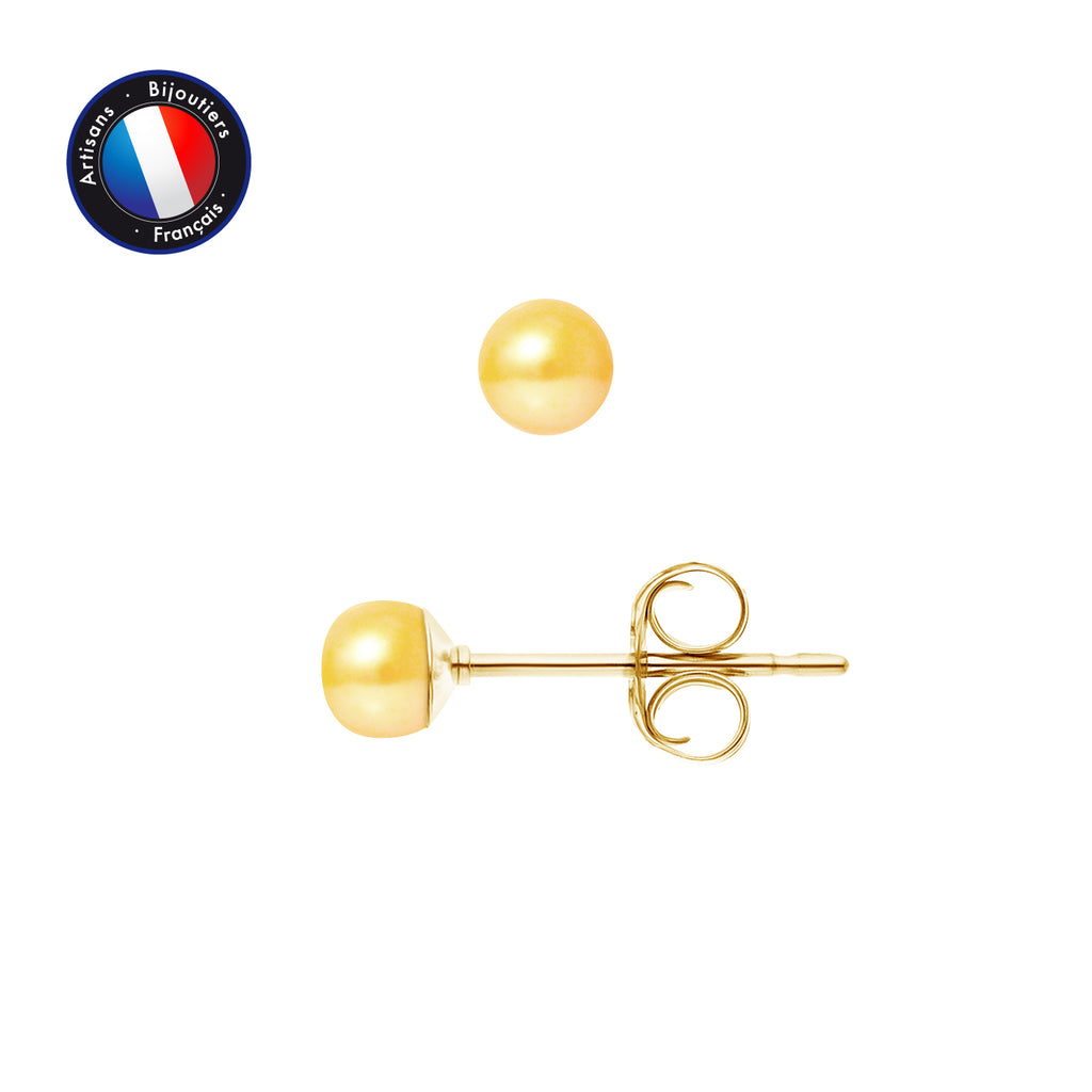 PERLINEA Boucles d'Oreilles Perles de Culture d'Eau Douce Bouton 4-5 mm Gold - Or Jaune