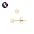 PERLINEA Boucles d'Oreilles Perles de Culture d'Eau Douce Bouton 4-5 mm Rose - Or Jaune