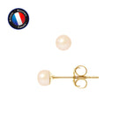 PERLINEA Boucles d'Oreilles Perles de Culture d'Eau Douce Bouton 4-5 mm Rose - Or Jaune