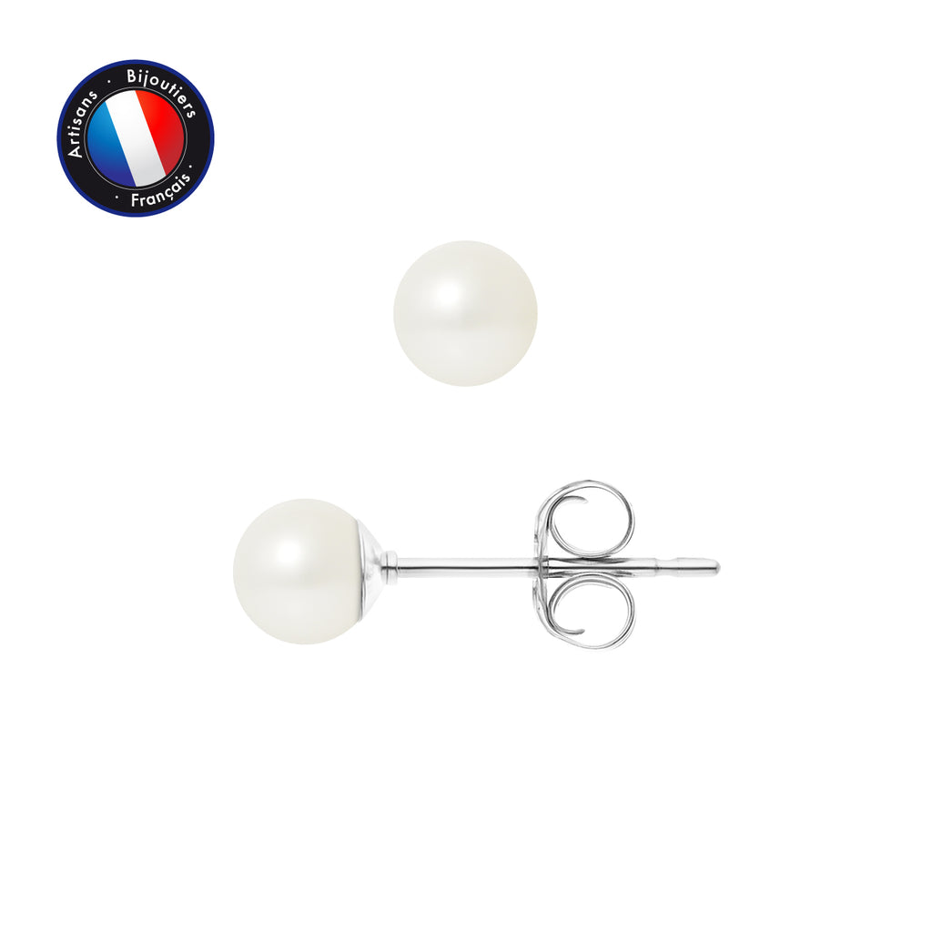 PERLINEA Boucles d'Oreilles Perles de Culture 5-6 mm Blanches - Or Blanc
