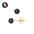 PERLINEA Boucles d'Oreilles Perles de Culture Rondes 5-6 mm Black Tahiti - Or Jaune