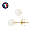 PERLINEA Boucles d'Oreilles Perles de Culture Rondes 6-7 mm Blanches - Or Jaune
