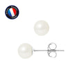 PERLINEA Boucles d'Oreilles Perles de Culture Rondes 6-7 mm Blanches - Or Blanc