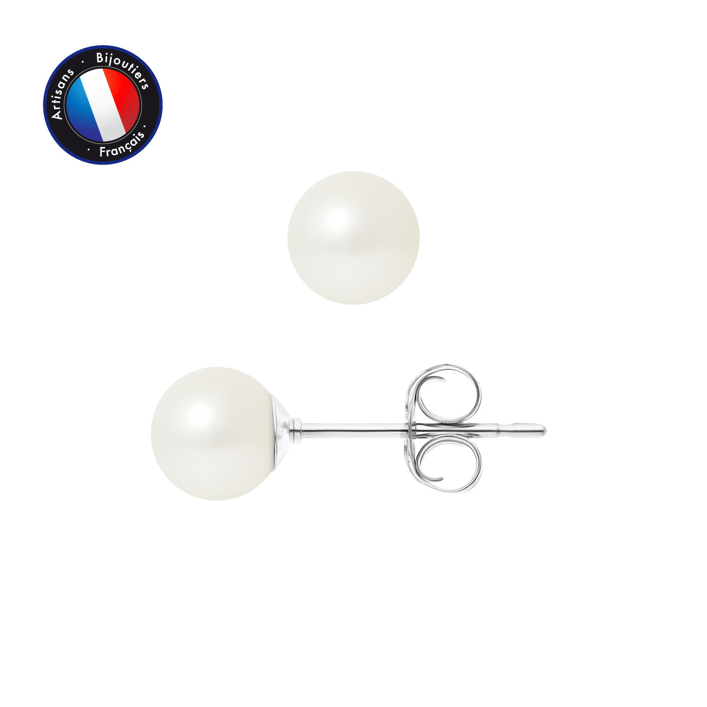 PERLINEA Boucles d'Oreilles Perles de Culture Rondes 6-7 mm Blanches - Or Blanc