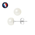 PERLINEA Boucles d'Oreilles Perles de Culture 7-8 mm Blanches - Or Blanc