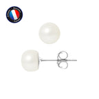 PERLINEA Boucles d'Oreilles Perles de Culture 7-8 mm Blanches - Or Blanc