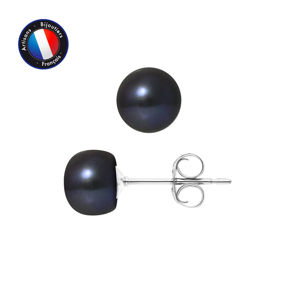 PERLINEA Boucles d'Oreilles Perles de Culture 7-8 mm Black Tahiti - Or Blanc