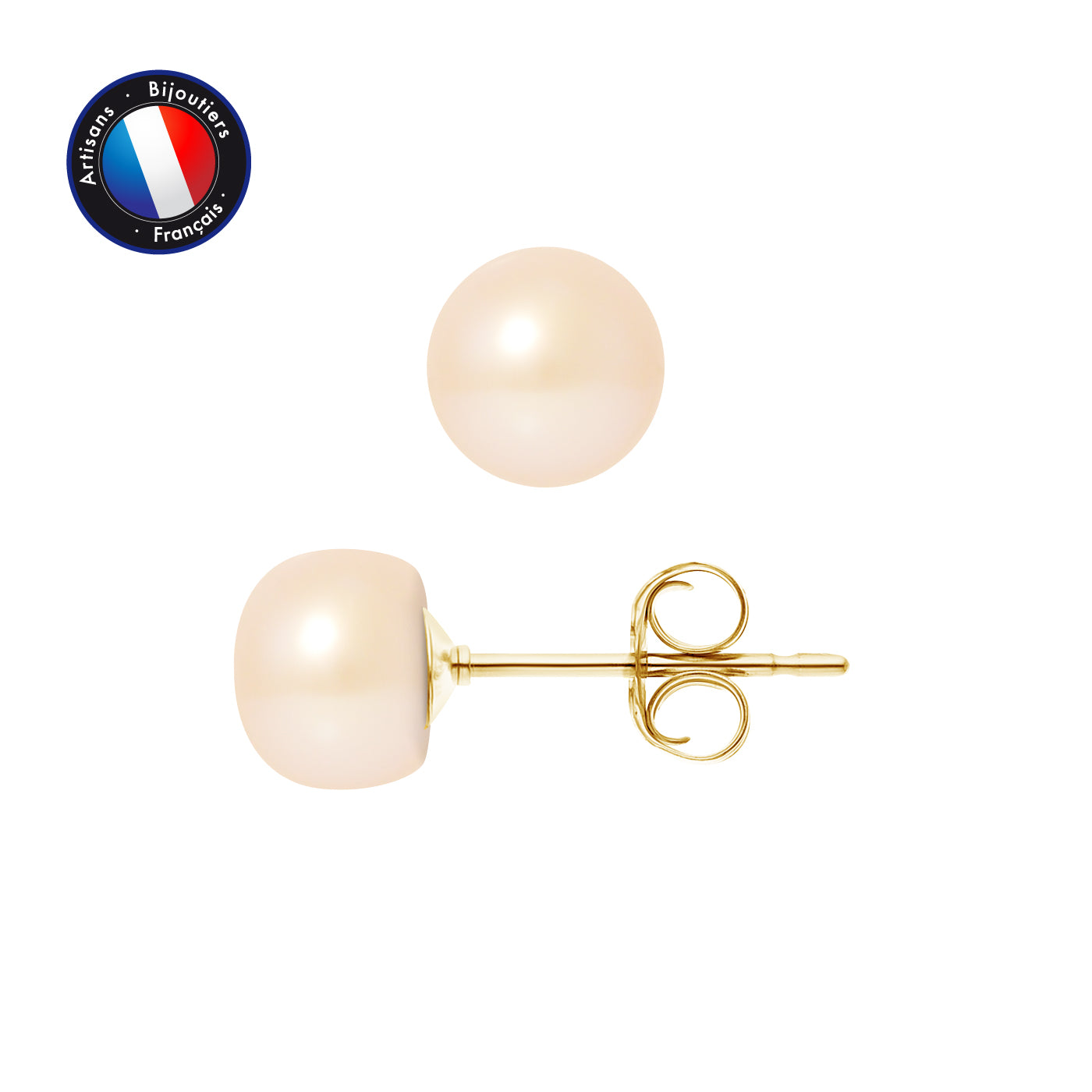 PERLINEA Boucles d'Oreilles Perles de Culture Bouton 5-6 mm Roses - Or Jaune