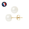 PERLINEA Boucles d'Oreilles Perles de Culture Bouton 8-9 mm Blanches - Or Jaune