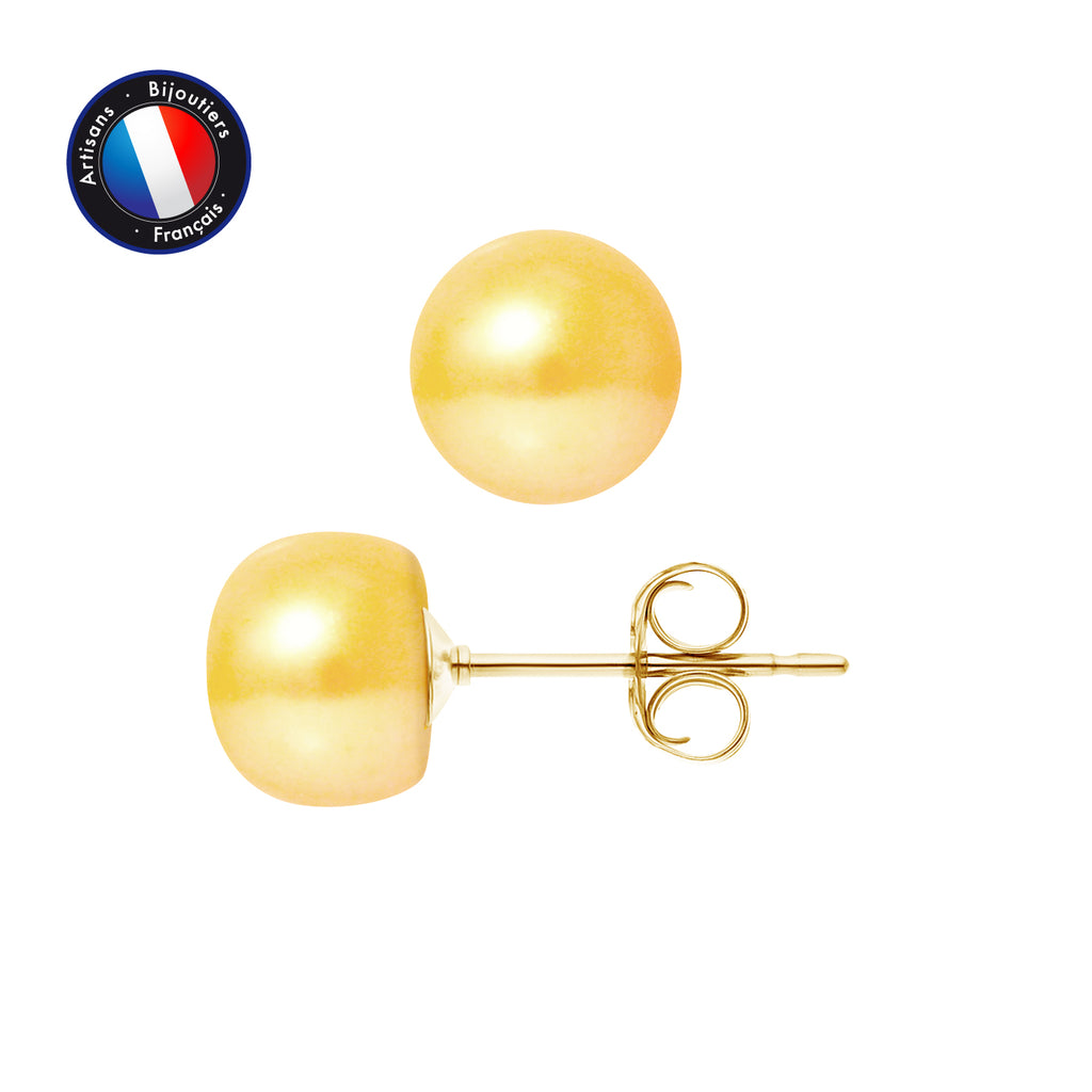 PERLINEA Boucles d'Oreilles Perles de Culture Bouton 8-9 mm Gold - Or Jaune
