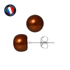 PERLINEA Boucles d'Oreilles Perles de Culture Bouton 8-9 mm Chocolat - Or Blanc