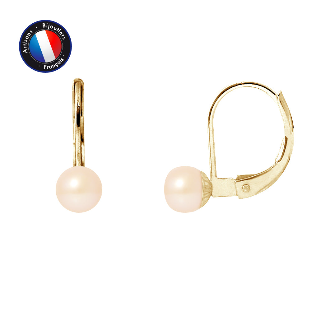 PERLINEA Boucles d'Oreilles Perles de Culture 5-6 mm Roses - Or Jaune