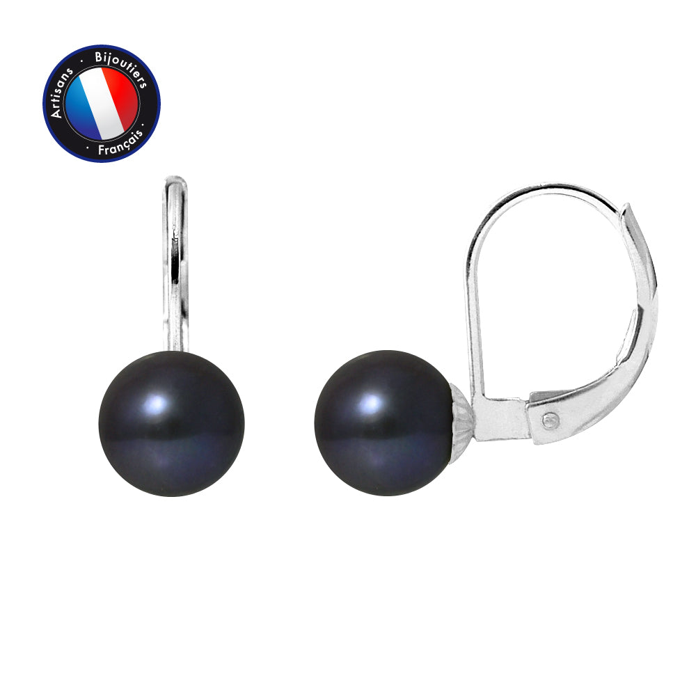 PERLINEA Boucles d'Oreilles Perles de Culture 7-8 mm Black Tahiti - Or Blanc