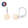 PERLINEA Boucles d'Oreilles Perles de Culture d'Eau Douce Ronde 7-8 mm Rose - Or Blanc