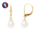 PERLINEA Boucles d'Oreilles Perles de Culture Diamètre 7-8 mm Blanches - Or Jaune