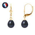 PERLINEA Boucles d'Oreilles Perles de Culture Diamètre 7-8 mm Black Tahiti - Or Jaune