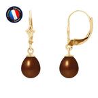 PERLINEA Boucles d'Oreilles Perles de Culture Diamètre 7-8 mm Chocolat - Or Jaune