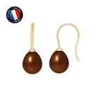 PERLINEA Boucles d'Oreilles Perles de Culture Diamètre 7-8 mm Chocolat - Or Jaune