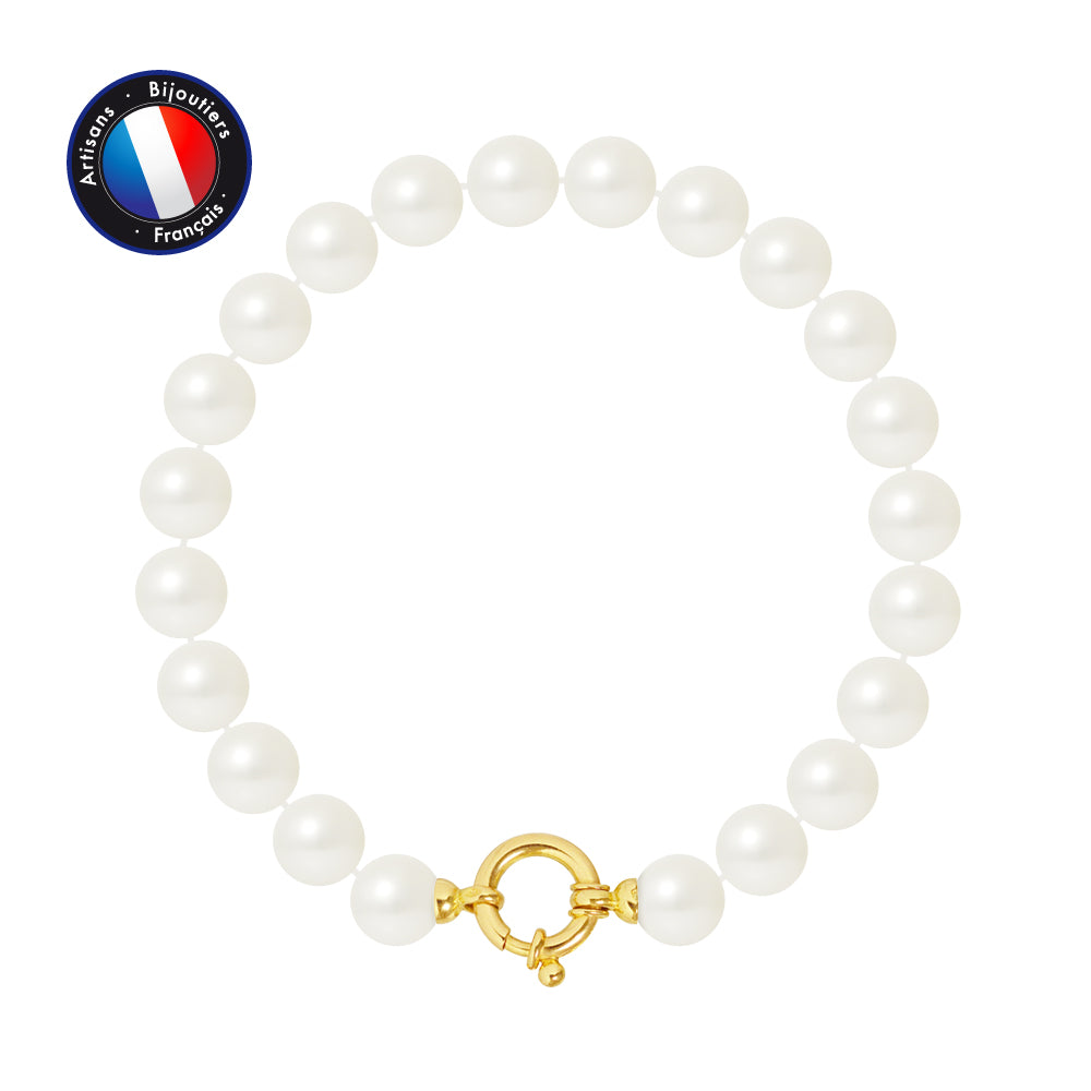 PERLINEA Bracelet Perles de Culture Diamètre 8-9 mm Blanches - Or Jaune