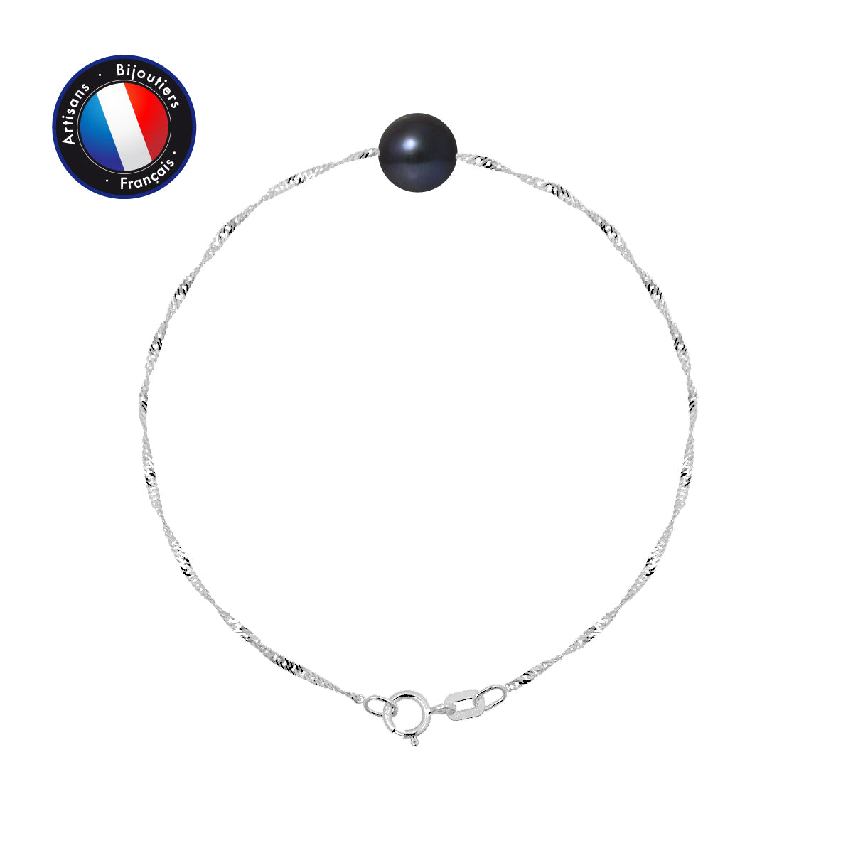 PERLINEA Bracelet Perle de Culture d'Eau Douce Diamètre 8-9 mm Black Tahiti - Or Blanc
