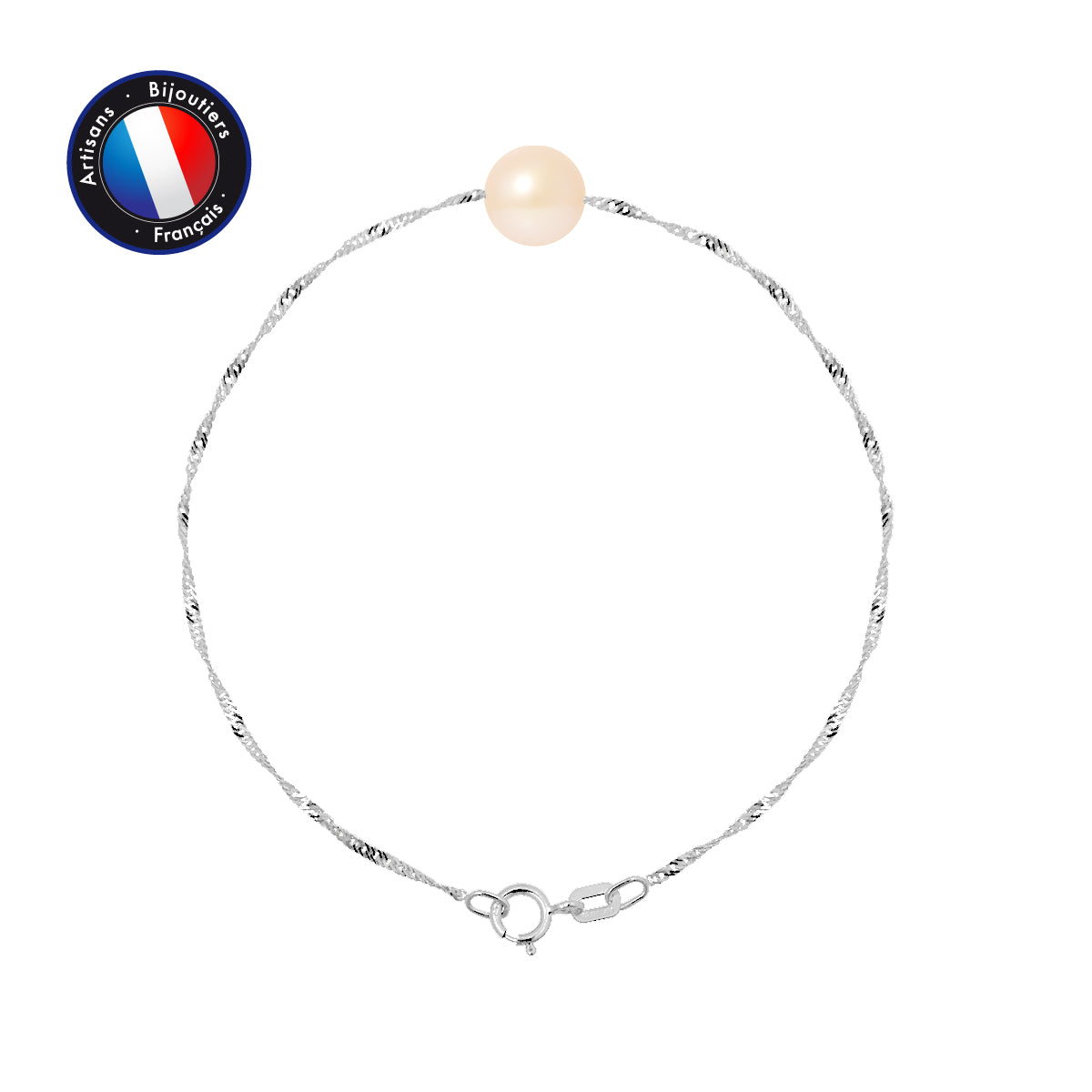 PERLINEA Bracelet Perle de Culture d'Eau Douce Diamètre 8-9 mm Rose - Or Blanc