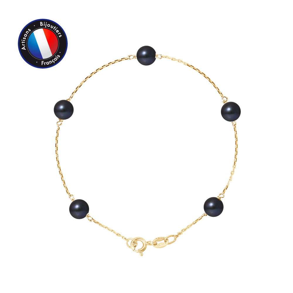 PERLINEA Bracelet Perles de Culture d'Eau Douce Ronde 6-7 mm Black Tahiti - Or Jaune