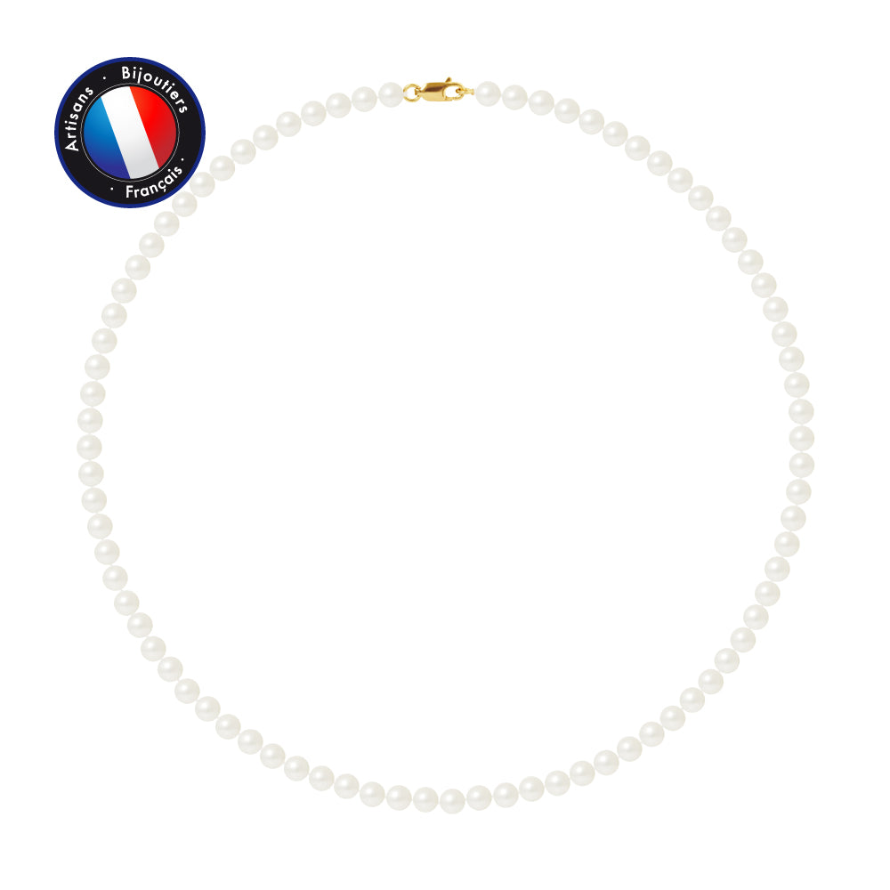 PERLINEA Collier Perles de Culture d'Eau Douce Ronde 5-6 mm Blanches - Or Jaune