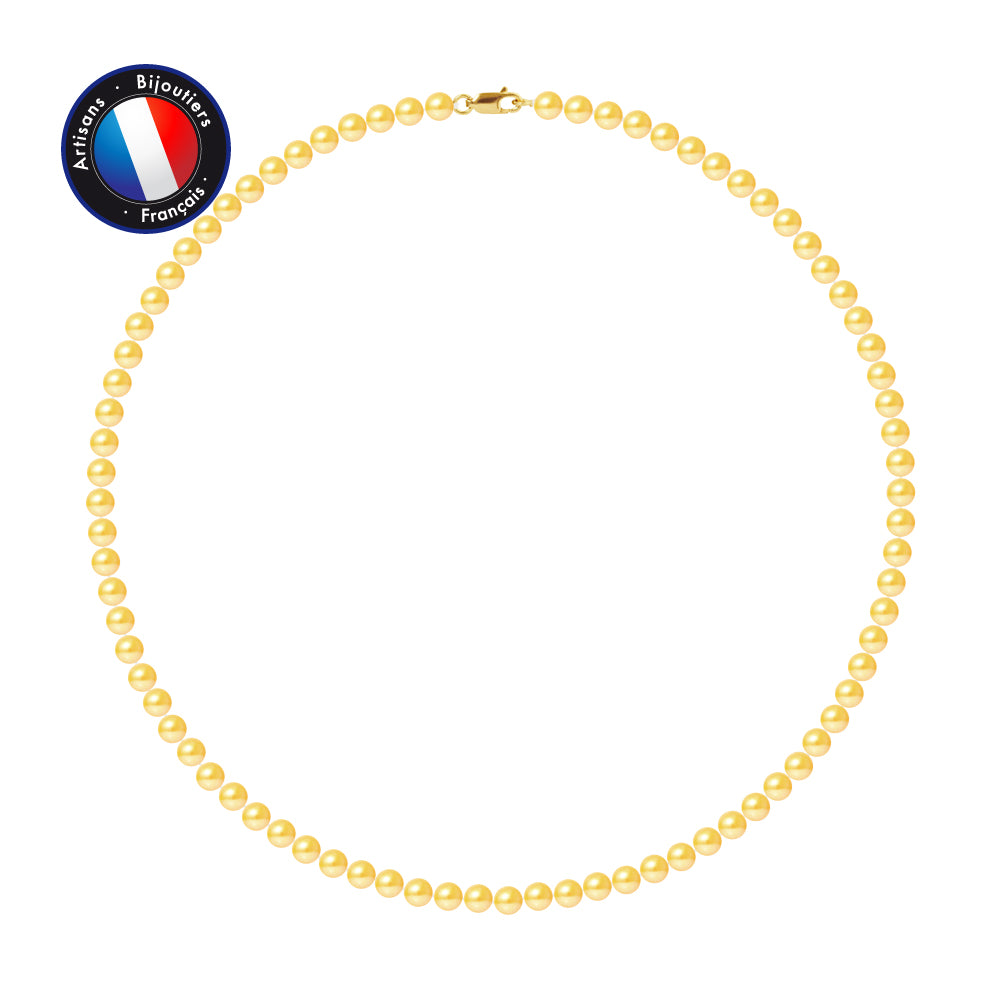 PERLINEA Collier Perles de Culture d'Eau Douce Ronde 5-6 mm Gold - Or Jaune