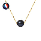 PERLINEA Collier Perle de Culture Diamètre 8-9 mm Black Tahiti - Or Jaune