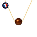 PERLINEA Collier Perle de Culture Diamètre 9-10 mm Chocolat - Or Jaune