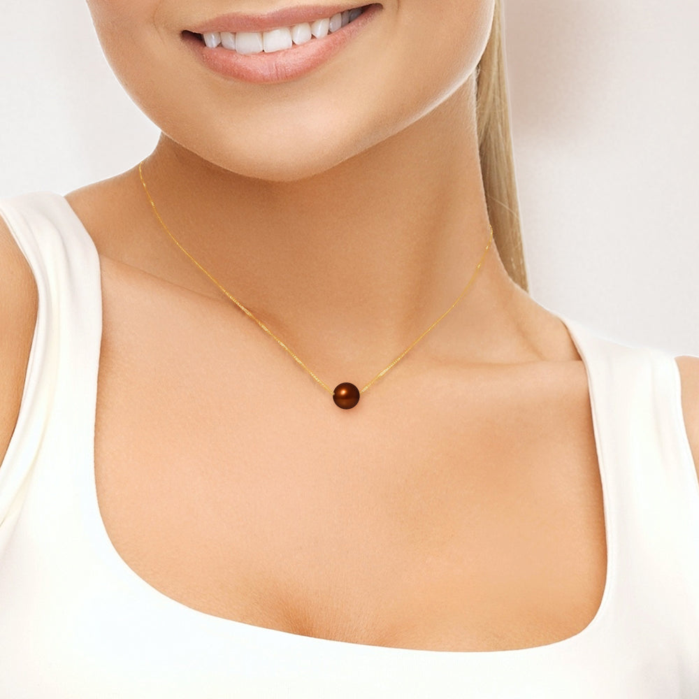 PERLINEA Collier Perle de Culture Diamètre 9-10 mm Chocolat - Or Jaune