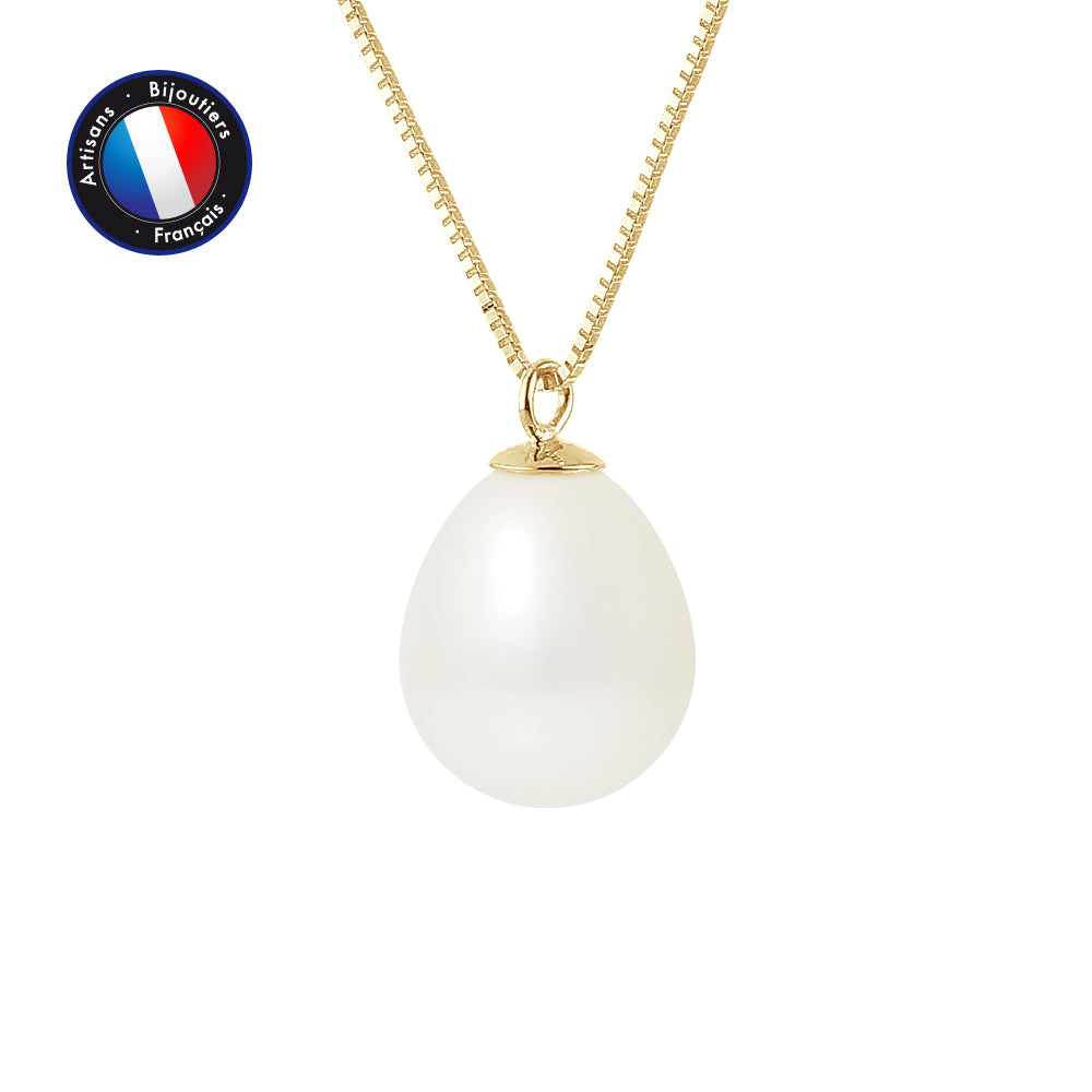 PERLINEA Collier Perle de Culture Diamètre 9-10 mm Blanche - Or Jaune